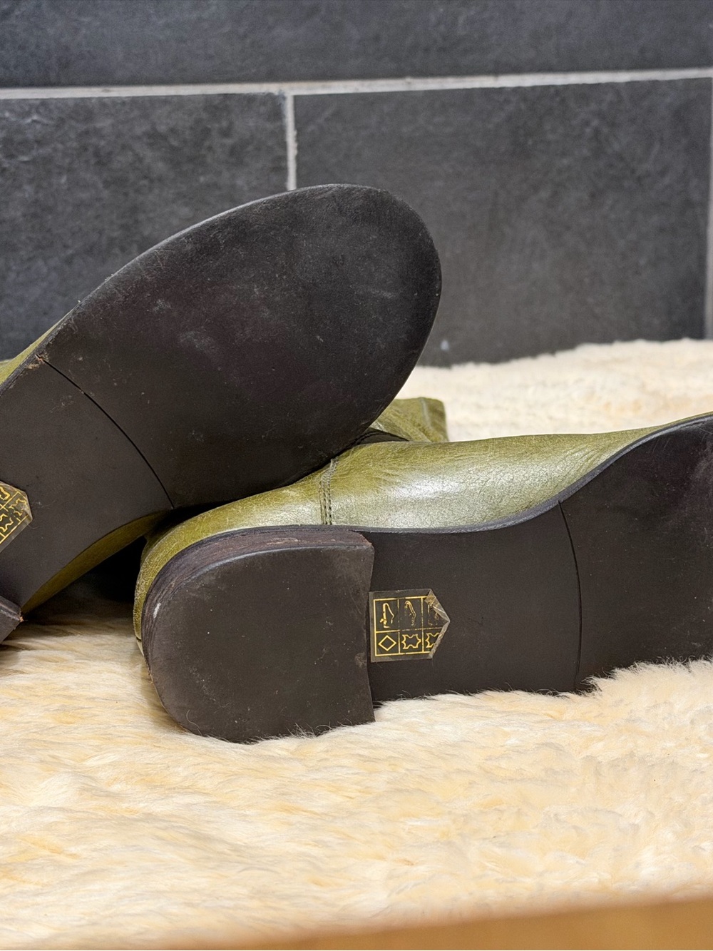 VINTAGE Y2K olive green Jeffrey Campbell pull on leather boots - Picture 3 of 3
